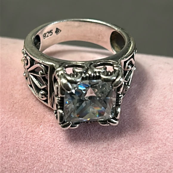 Signed Silpada Sterling Silver Uptown Square Cubic Zirconia Filigree Ring Sz 8 - Picture 1 of 9